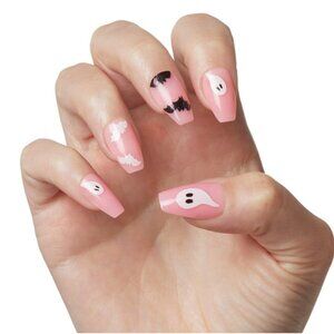 KISS GLOW IN THE DARK Halloween Nails, Ghosts & Bats, Medium Length, Coffin